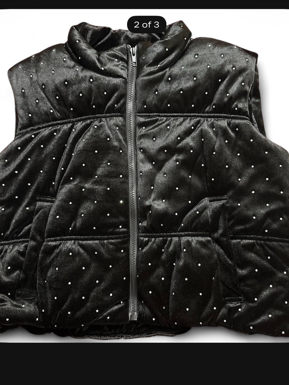 All in Favor Black Velvet Puffer Vest with Rhinestone Dots